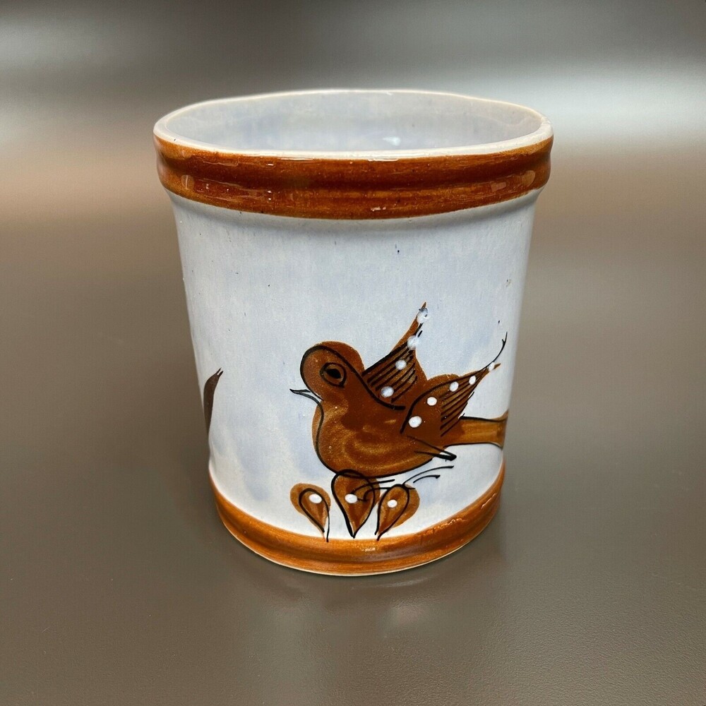 Canister Jar Bird Palomar? Tonala? Signed Mexico Blue Brown 4 7/8" High